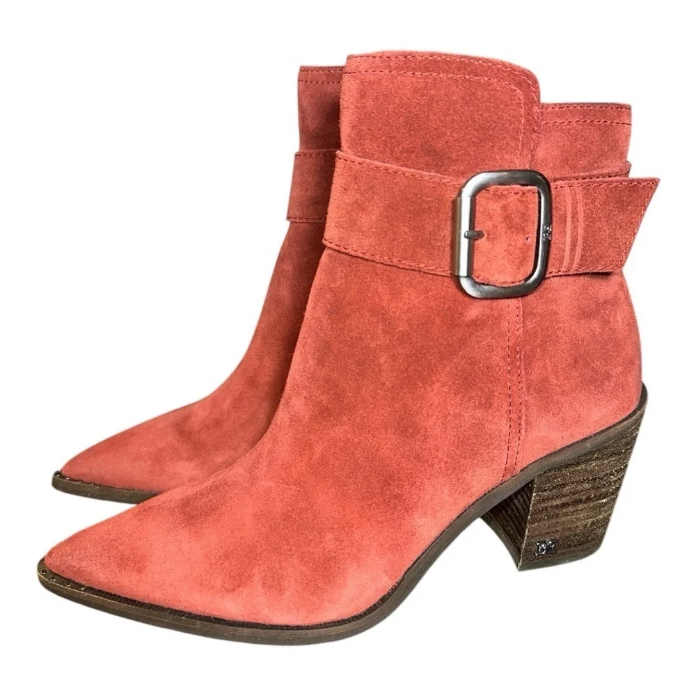 SAM EDELMAN Women's Leonia Block Heel Booties In Spiced Mahogany Suede Size 7.5
